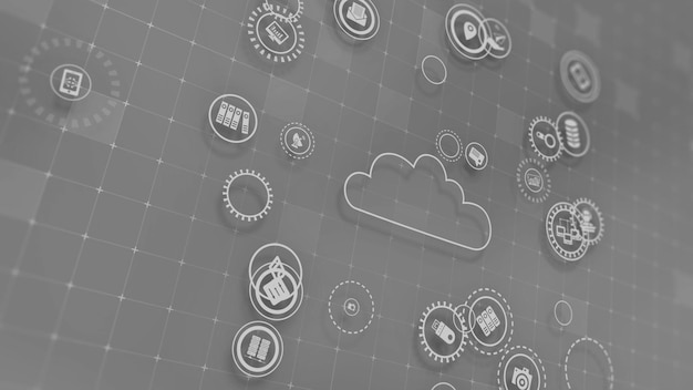 3D-rendering af konceptet cloudcomputing og serverdatabehandling