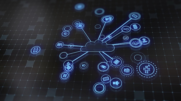 3D-rendering af konceptet cloudcomputing og serverdatabehandling