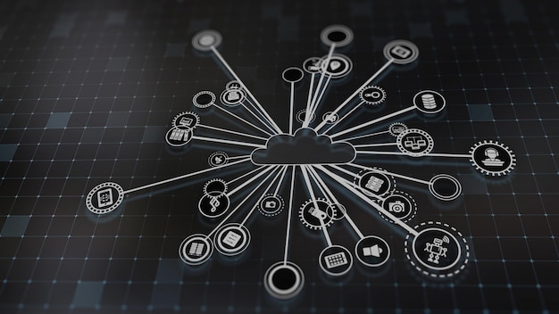 3D-rendering af konceptet cloudcomputing og serverdatabehandling