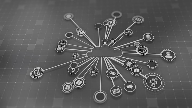 3D-rendering af konceptet cloudcomputing og serverdatabehandling