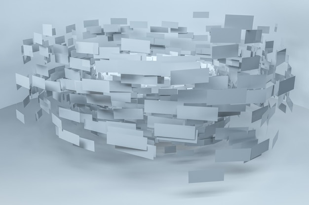 3D-rendering af kreativ baggrund med flydende firkantet papir
