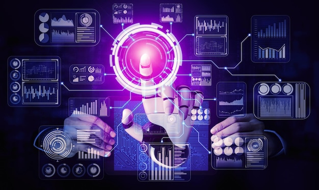 3D rendering artificial intelligence AI research of robot and cyborg development for future of people living Digital data mining and machine learning technology design for computer brain