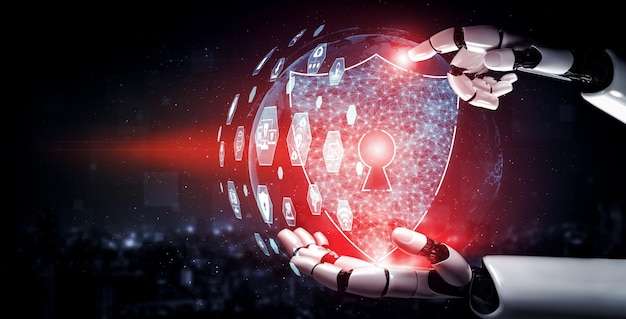 3D rendering artificial intelligence AI research of robot and cyborg development for future of people living Digital data mining and machine learning technology design for computer brain
