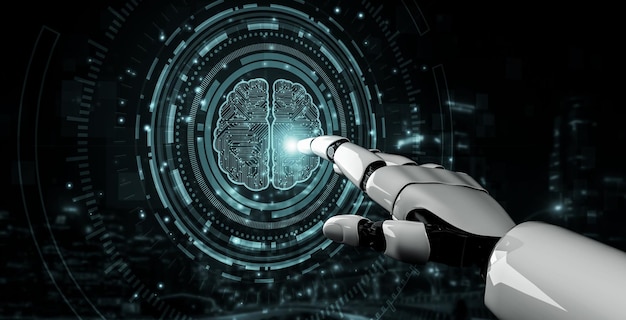 3D rendering artificial intelligence AI research of robot and cyborg development for future of people living Digital data mining and machine learning technology design for computer brain