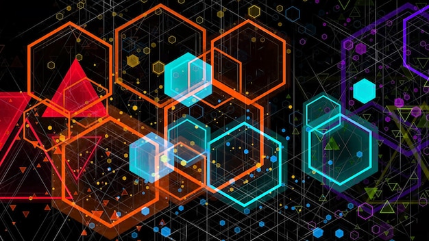 3D-rendering av abstrakt geometrisk bakgrund från färgade geometriska former av olika storlekar