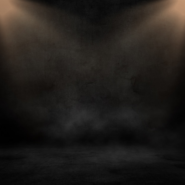 3D-rendering av ett grunge-interiör med strålkastare som lyser ner