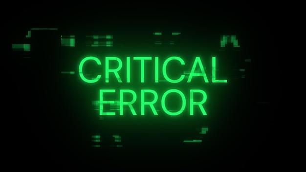 3D rendering critical error text with screen effects of technological glitches