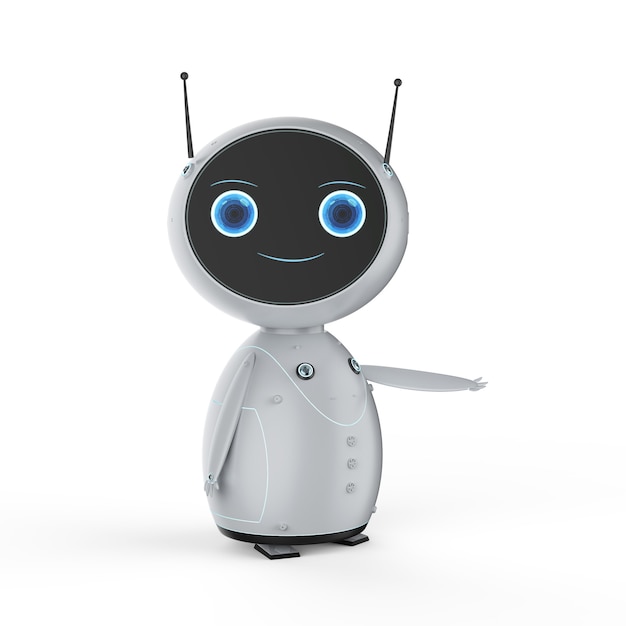 3d rendering cute artificial intelligence robot with cartoon character hand extend