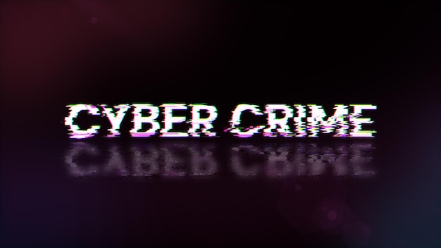 3D rendering cyber crime text with screen effects of technological glitches