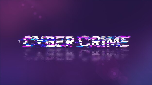 3D rendering cyber crime text with screen effects of technological glitches