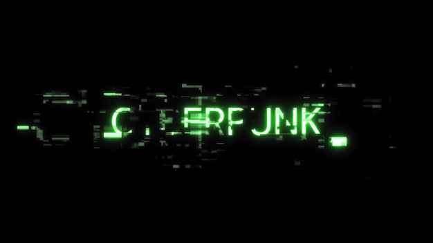 3D rendering Cyberpunk text with screen effects of technological glitches