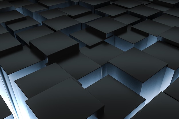 3d rendering dark background cube bricks with light effect Computer digital background