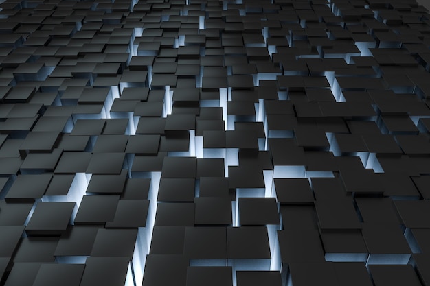 3d rendering dark background cube bricks with light effect Computer digital background