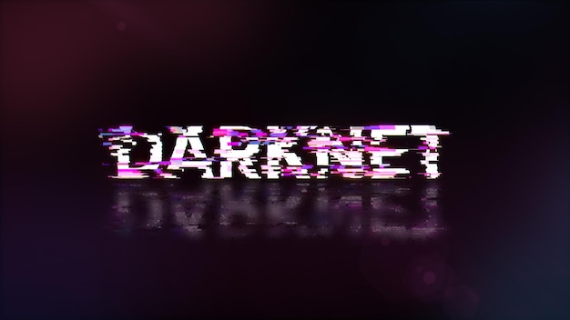 3d rendering darknet text with screen effects of technological glitches