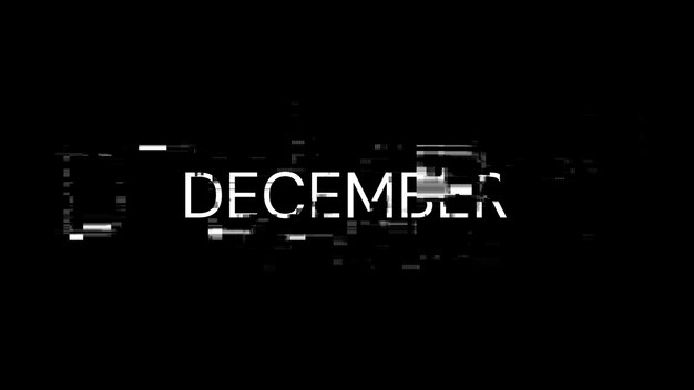 3d rendering december text with screen effects of technological glitches