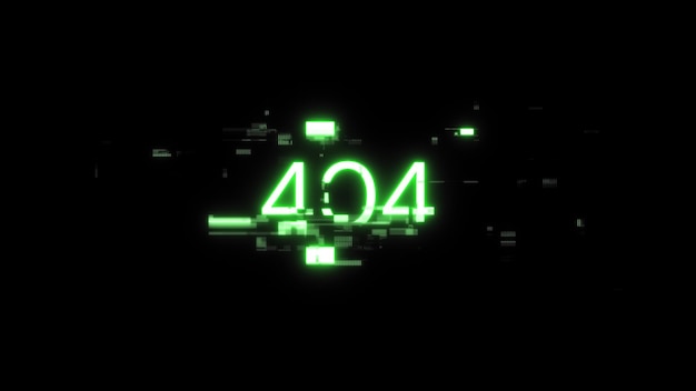 3d rendering error 404 text with screen effects of technological glitches