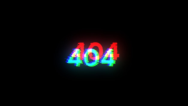 3d rendering error 404 text with screen effects of technological glitches