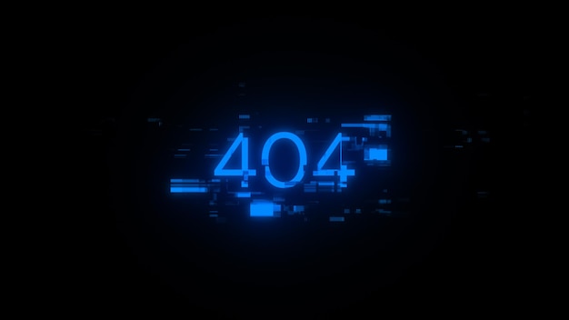 3d rendering error 404 text with screen effects of technological glitches