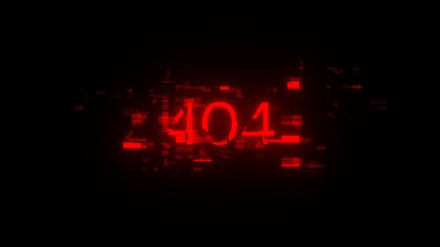 3D rendering error 404 text with screen effects of technological glitches