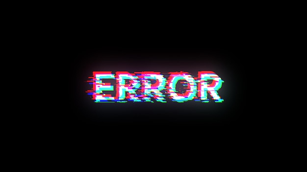 3d rendering error text with screen effects of technological glitches