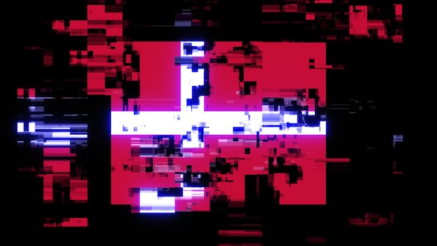 3D rendering flag Denmark with screen effects of technological glitches