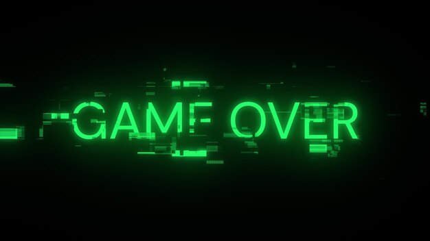 3d rendering game over text with screen effects of technological glitches