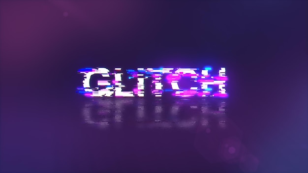 3D rendering glitch text with screen effects of technological glitches