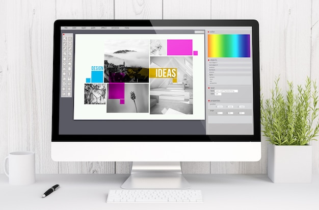 3d rendering graphic design software on computer. all screen graphics are made up.