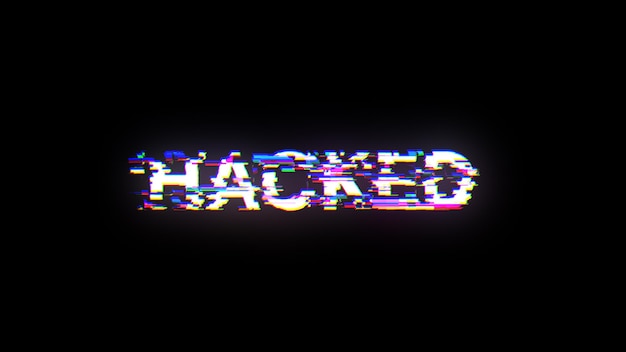 3D rendering hacked text with screen effects of technological glitches