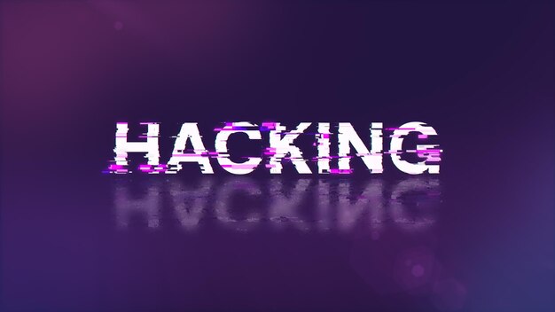 3D rendering hacking text with screen effects of technological glitches