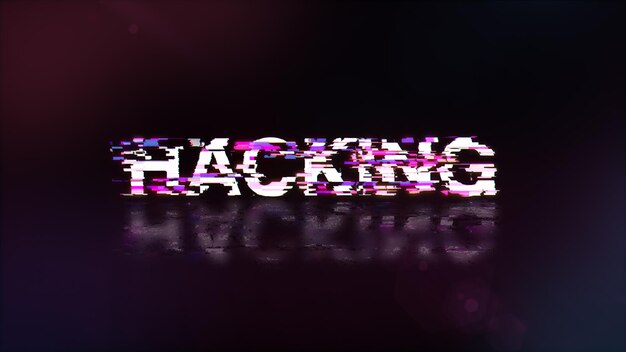 3d rendering hacking text with screen effects of technological glitches