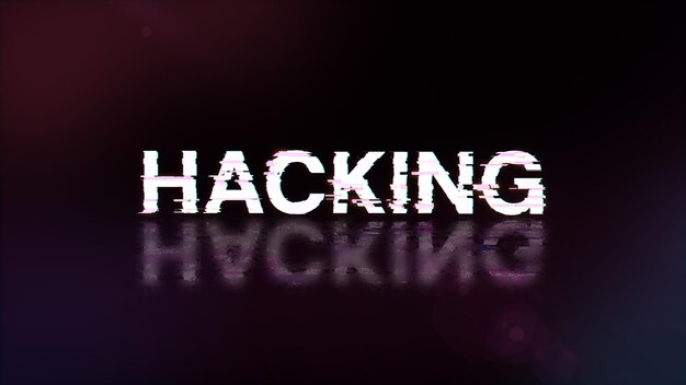 3D rendering hacking text with screen effects of technological glitches