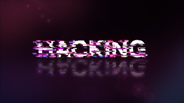 3d rendering hacking text with screen effects of technological glitches