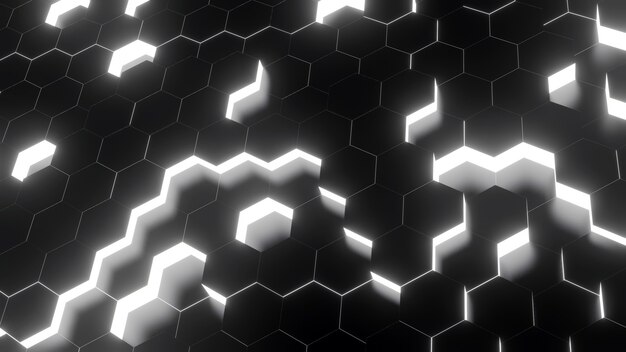 3D rendering Hexagon black and white color