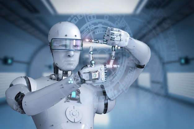 3d rendering humanoid robot measure with finger