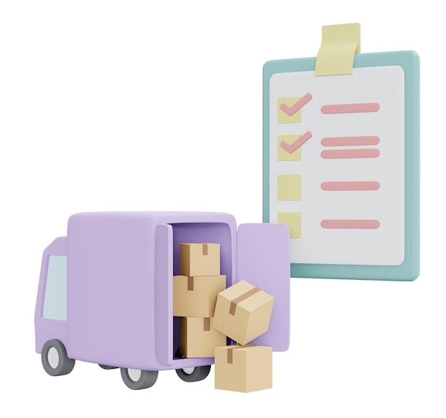 3D Rendering icons of delivery business concept of shipping fast and secured isolated on white background 3D Render illustration cartoon style