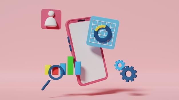 3D-rendering illustration af virksomhedsdataanalyse. Virksomhedsvækst og -retning. Vækst på sociale medier