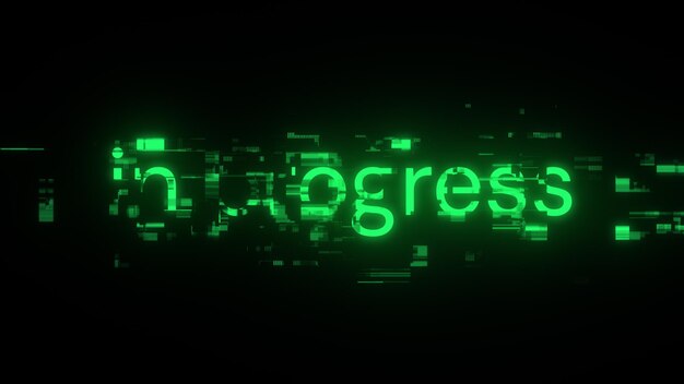 3d rendering in progress text with screen effects of technological glitches