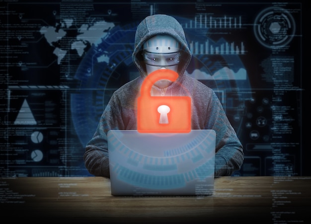 3d rendering keypad unlock with success cyborg hacker