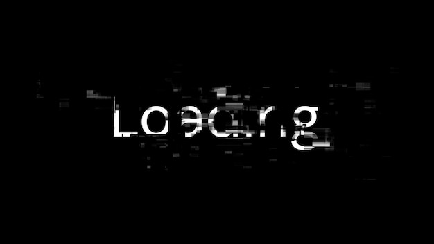 3d rendering loading text with screen effects of technological glitches