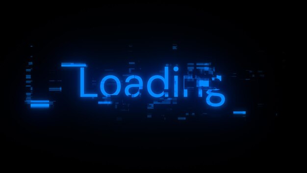 3d rendering loading text with screen effects of technological glitches