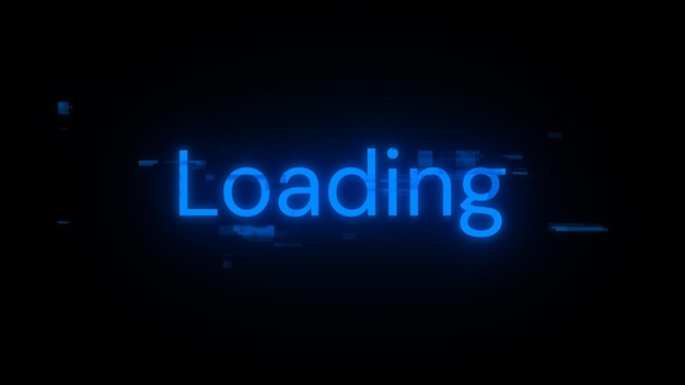 3D rendering loading text with screen effects of technological glitches