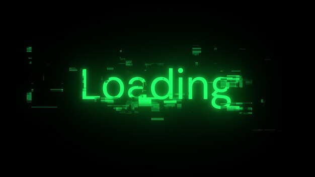 3D rendering loading text with screen effects of technological glitches