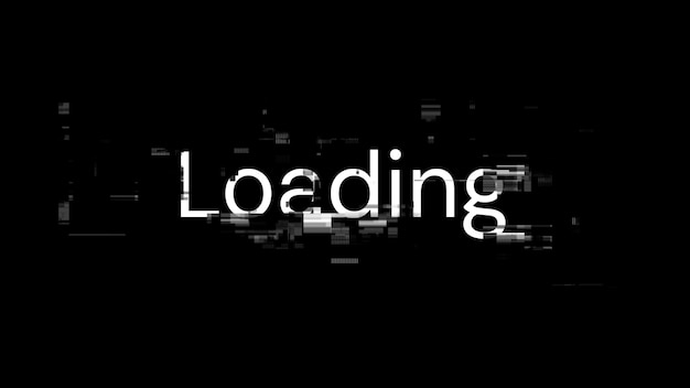 3d rendering loading text with screen effects of technological glitches