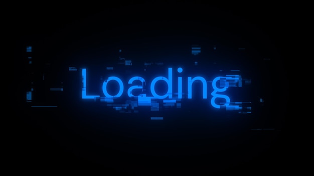 3d rendering loading text with screen effects of technological glitches