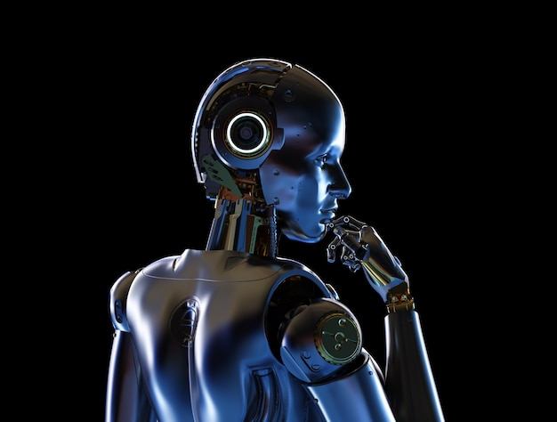 3d rendering metal cyborg or robot in black background