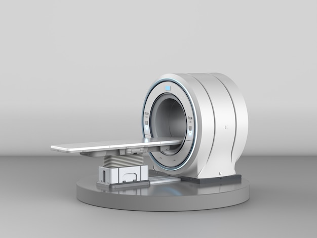 3d rendering mri scan machine or magnetic resonance imaging scan device on grey background