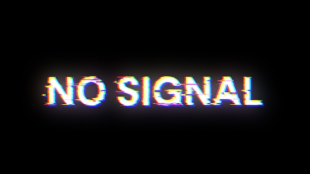 3d rendering no signal text with screen effects of technological glitches