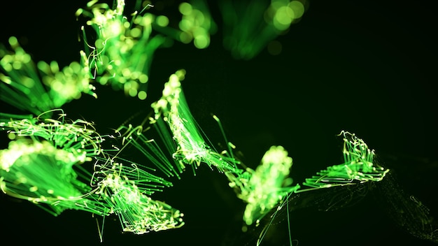 3D rendering of a colorful abstract stylish particle and plexus system on a dark background