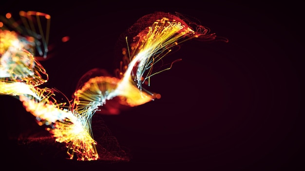 3d rendering of a colorful abstract stylish particle and plexus system on a dark background